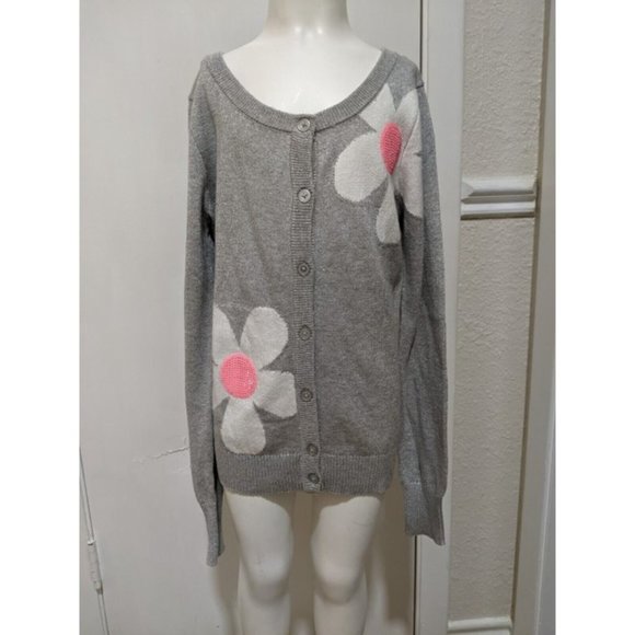 JUSTICE Flower Power Gray Glitter Sparkle Cardigan Sweater Sequins Size 12 - Picture 1 of 10